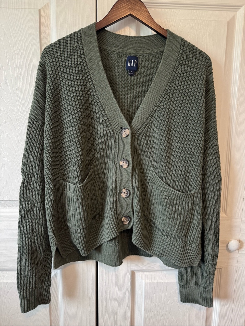 GAP Green Ribbed Button-Front Cardigan Sweater 100% Cotton - Women's Size XL